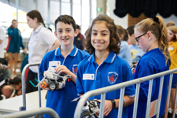 Group of students holding RoboCup prototypes