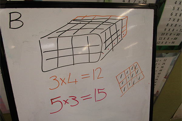 Square grid and equations on a whiteboard.