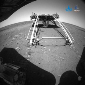 Zhurong looking back at the landing platform once it had rolled onto the surface of Mars. Image credit: CNSA
