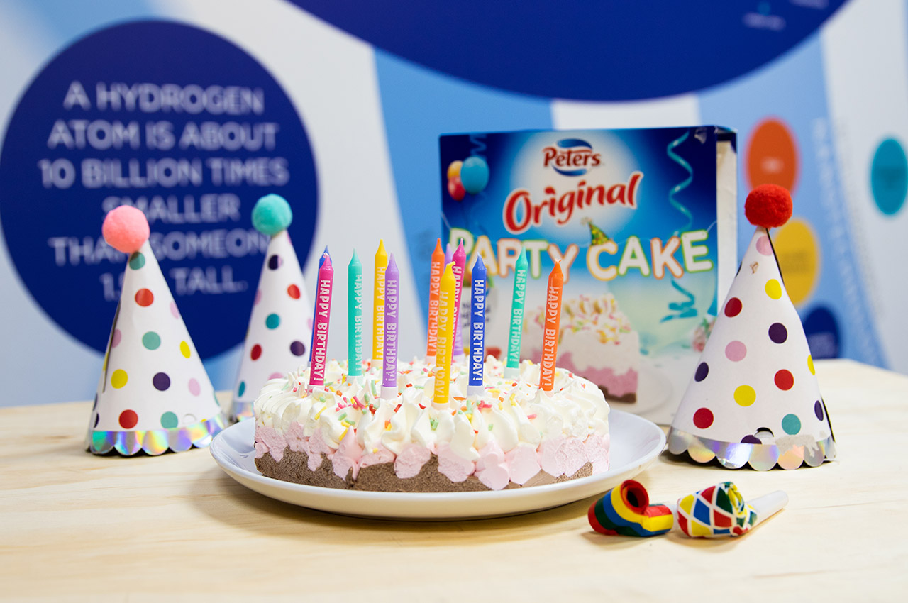 Scitech birthday party ice cream cake with coloured candles