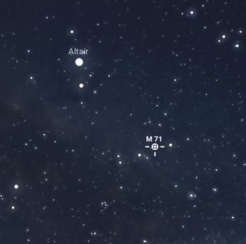 A map of the night sky showing the M71 globular cluster; to the south east of Altair