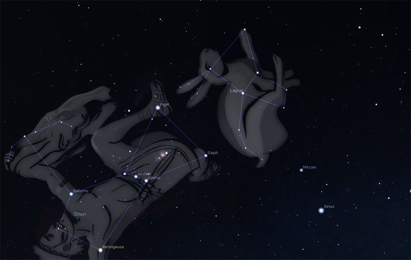 Outline of Lepus the Hare, the constellation located under Orion's feet