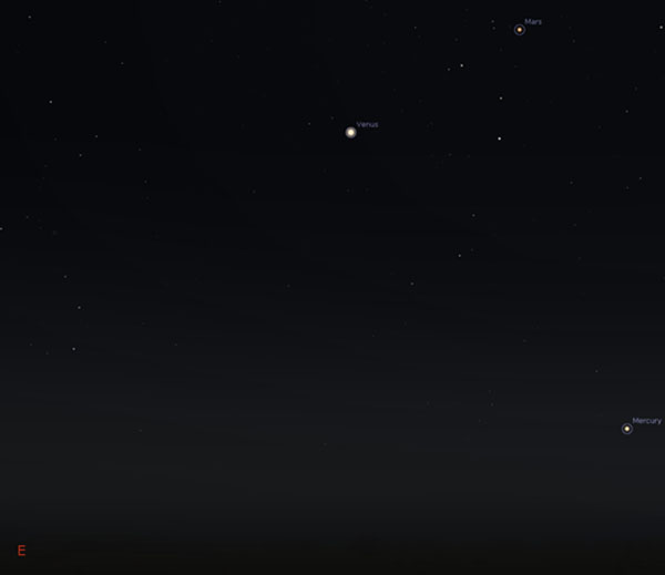 Planets in the February night sky - Venus, Mars and Mercury just visible