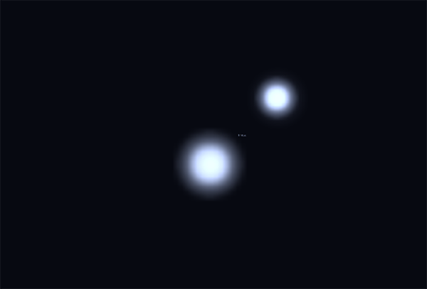 Optical binaries Theta Musca A and B appear as two fuzzy dots of light, one larger than the other